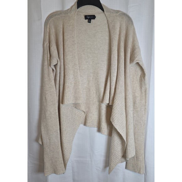Aqua Sweaters - AQUA Cashmere Draped Open Front Cardigan Sweater Size M Wheat Long Sleeve Knit